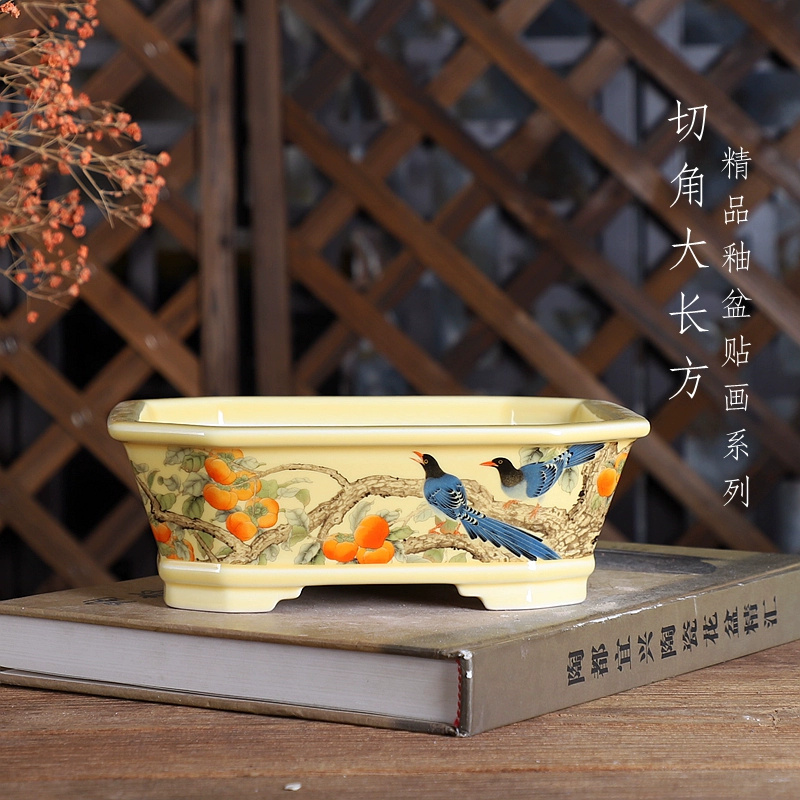 Bonsai Garden Chinese Garden - Porcelain Rectangle Bonsai Pot, Traditional Chinese